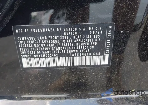 2025 Volkswagen Jetta Gli 2.0T Autobahn from USA, damaged, VIN 3VW2T7BUXSM022402